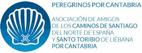 Logo for Peregrinos por Cantabria featuring a blue scallop shell emblem and the full association name in blue text.