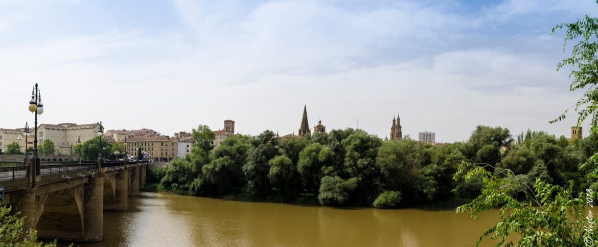 Bridge spans a brown river with historic buildings and green trees along the riverside, cityscape in the background.