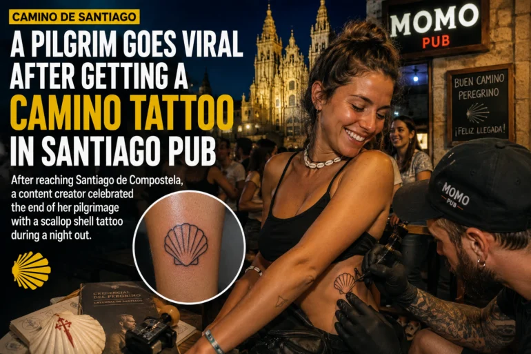 Pellegrino diventa virale dopo essersi fatto un tatuaggio con il Cammino in un pub