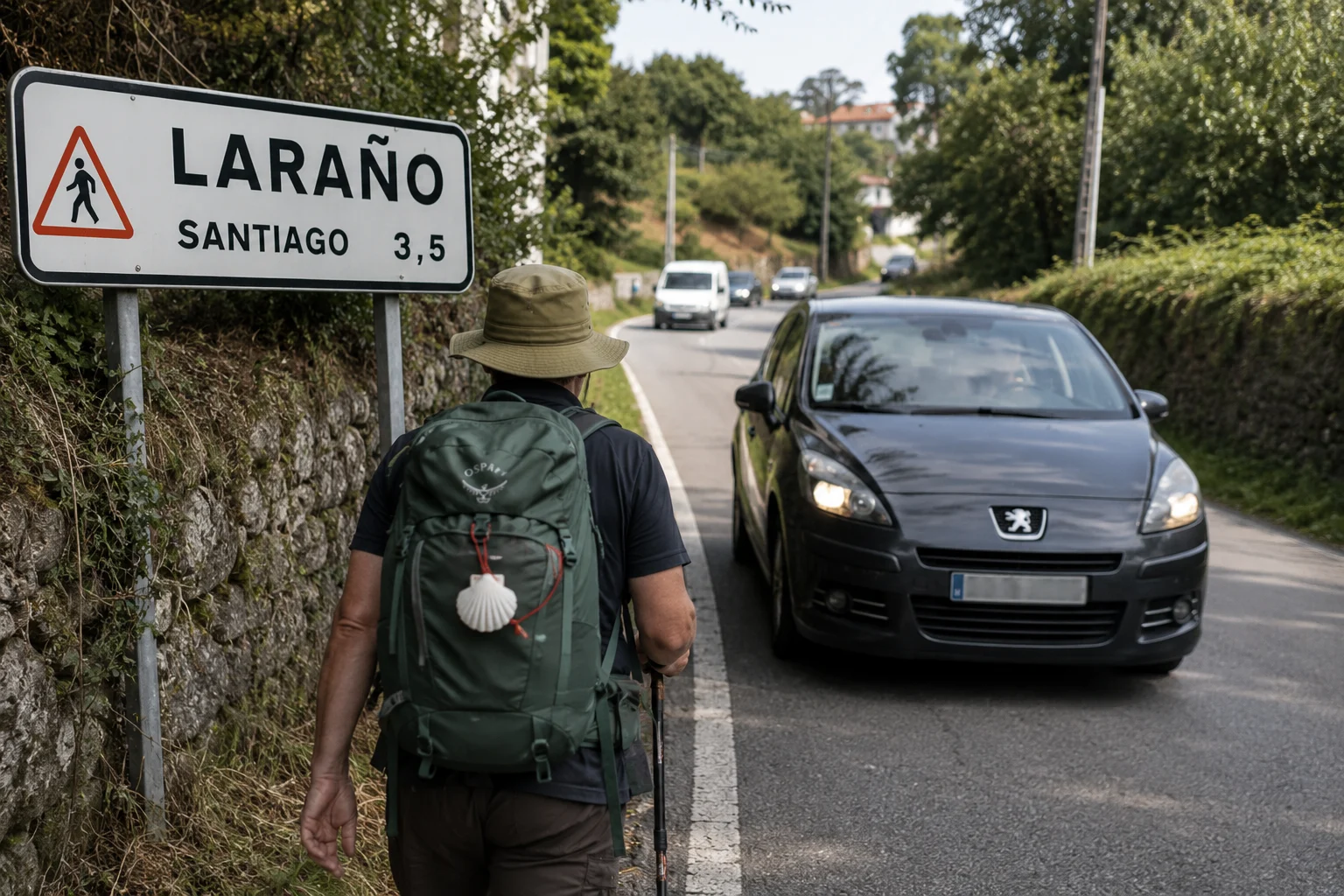 Alerta: peregrinos entre coches ás portas de Santiago