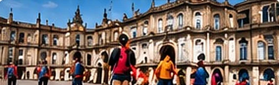 Pèlerins sur la Plaza del Obradoiro à Santiago